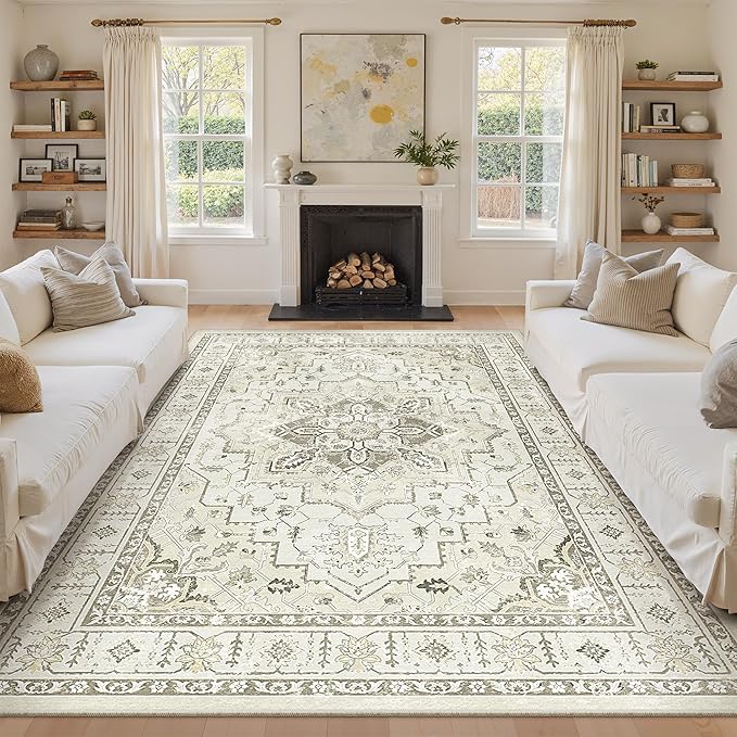 8x10 Area Rugs for Living Room, Large Washable Rug, Dining Room, Low Pile by Zesthome