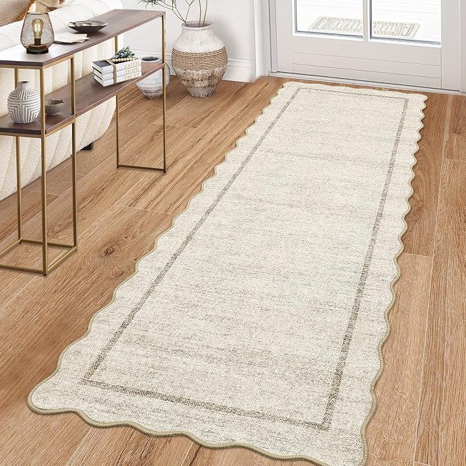 GarveeHome Scalloped Washable Kitchen Runner Rug 2x8 Non Slip Beige | Runners - Image 2