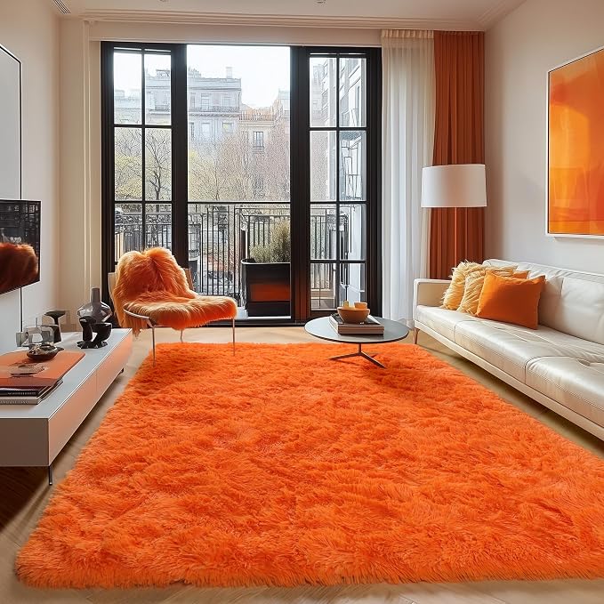 Orange Area Rugs for Bedroom Living Room, Fluffy 4x6 Indoor Bedside Floor Throw - Image 5