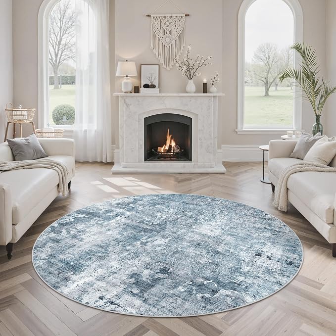 Soalmost Abstract 6x6 Round Rug 6ft Circle Living Room Rugs, Low Pile Stain by Soalmost
