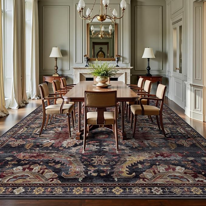 8x10 Area Rugs, Vintage Retro Soft Washable Rug, Non-Slip Low Pile Rugs - Image 4