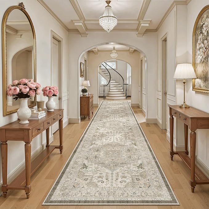 Madane Hallway Runner Rug 3x16 Washable Kitchen Runners Long, Ivory/Brown | - Image 4
