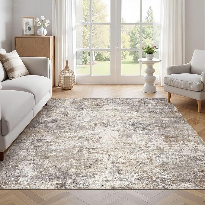 UERMEI Square Area Rugs : Washable 6x6 Neutral Modern Abstract Carpet - Image 5