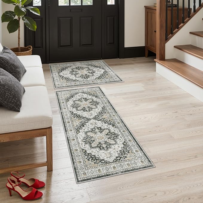 Madane 2-Piece Area Rugs Set, Small Kitchen Runner Non-Slip, Low Pile Floor by Madane