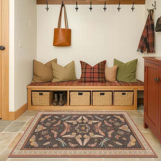Boho Brown 3x6 Entryway Rug Indoor, Farmhouse Kitchen Area Rug - Image 3