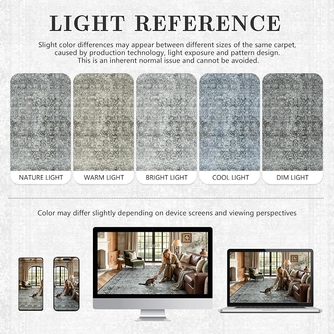 6x9 Area Rugs - Washable Vintage Retro Living Room Rug, Soft Ultra Thin Non - Image 8