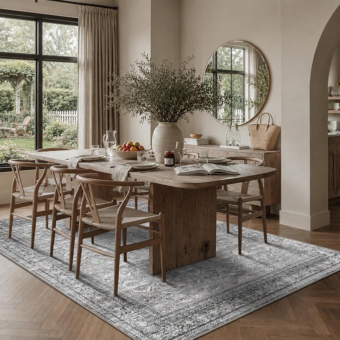 Schweek Grey 6x9 Area Rug Non-Slip Washable Vintage Rugs - Image 3
