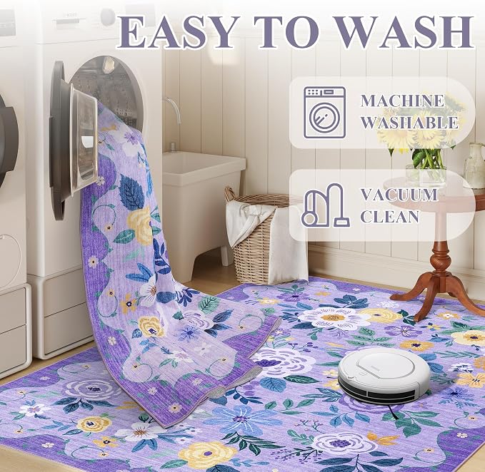 DUKINO 5x7 Area Rugs, Floral Washable Rug - Image 8