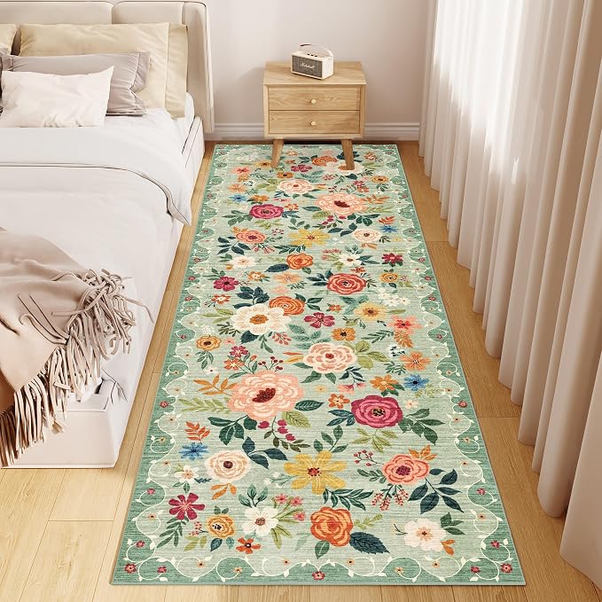 DUKINO 2x6 Runner Rug for Hallway, Washable Kitchen Rugs Non Slip, Floral - Image 8