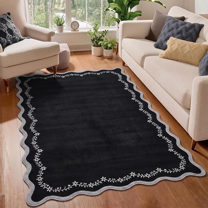GarveeHome 3x5 Scalloped Washable Area Rug Non Slip Bedroom Entryway Rug | Soft - Image 2