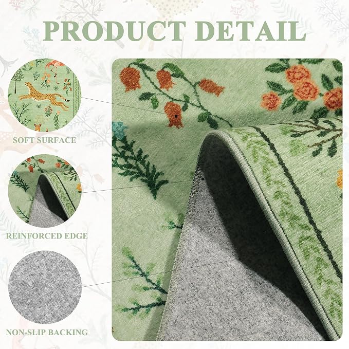 DUKINO 4x6 Area Rug, Non Slip Animal Washable Living Room Rug, Light Green | - Image 4
