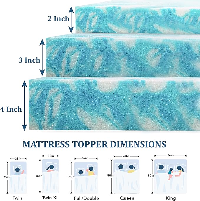 EGO Topper 4 Inch Queen Memory Foam Mattress Topper, Gel Foam Mattress Topper for Pressure Relief, Ventilated Design Bed Topper in a Box, CertiPUR-US Certified, 60"×80", Medium