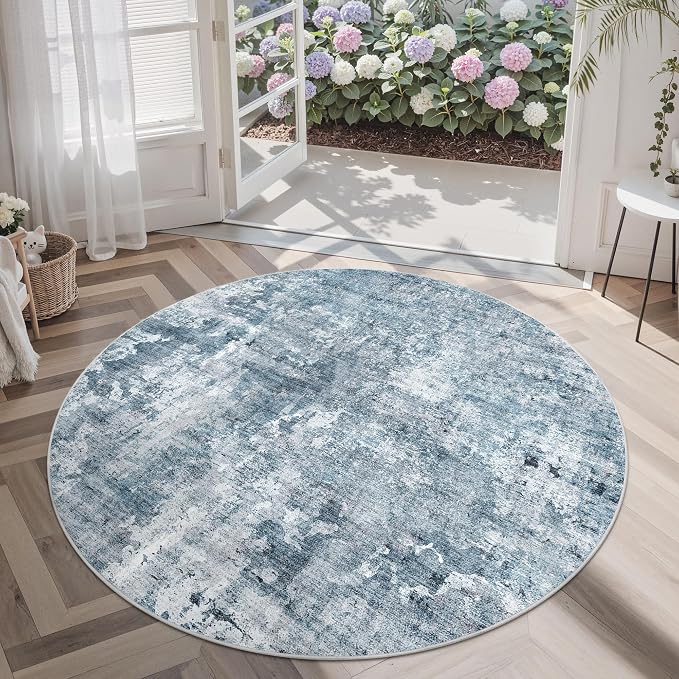 Soalmost Abstract 6x6 Round Rug 6ft Circle Living Room Rugs, Low Pile Stain - Image 4