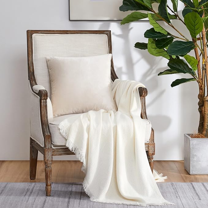GIGIZAZA Velvet Pillow Covers 16x16 Decorative Pillows Pack of 2 Ivory | Beige - Image 6