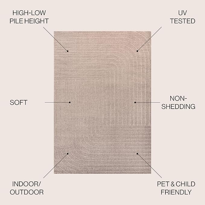 Eyely NCS101C-5 Odense High-Low Minimalist Angle Geometric Light Taupe 5 ft. x 8 ft. Indoor/Outdoor Area Rug, for Home, Backyard, Patio, Porch, Bedroom, Kitchen, Living Room