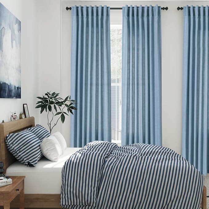 Blue Linen Curtains for Living Room 2 Panels Set Extra Long Back Tab Light - Image 7