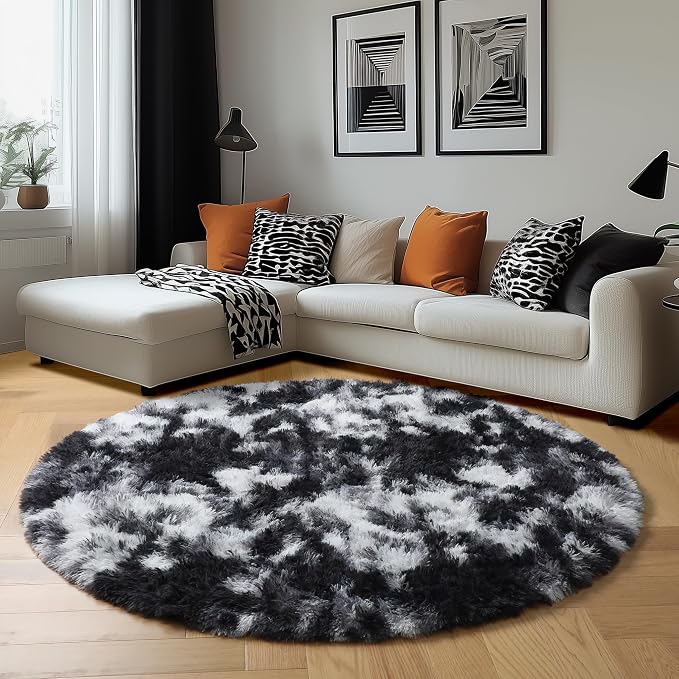 Amdrebio Black White Grey Circle Area Rug 5Ft - Image 6