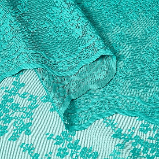 YJ YANJUN Vintage Lace Curtains 84 Inches Long-Victorian Floral Teal Sheer - Image 5