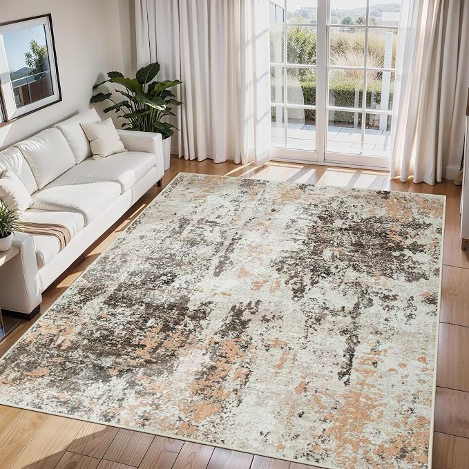 6x9 Area Rugs for Living Room Washable Bedroom Dining Room Brown Beige | Modern by Aelenmu