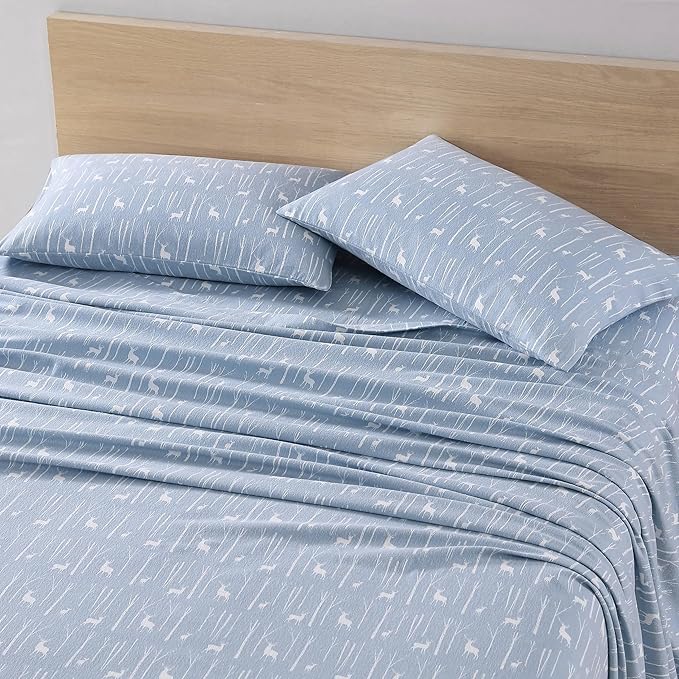 Eddie Bauer - Queen Sheets, Cotton Flannel Bedding Set, Brushed For Extra Softness, Cozy Home Decor (Birch Forest, Queen)