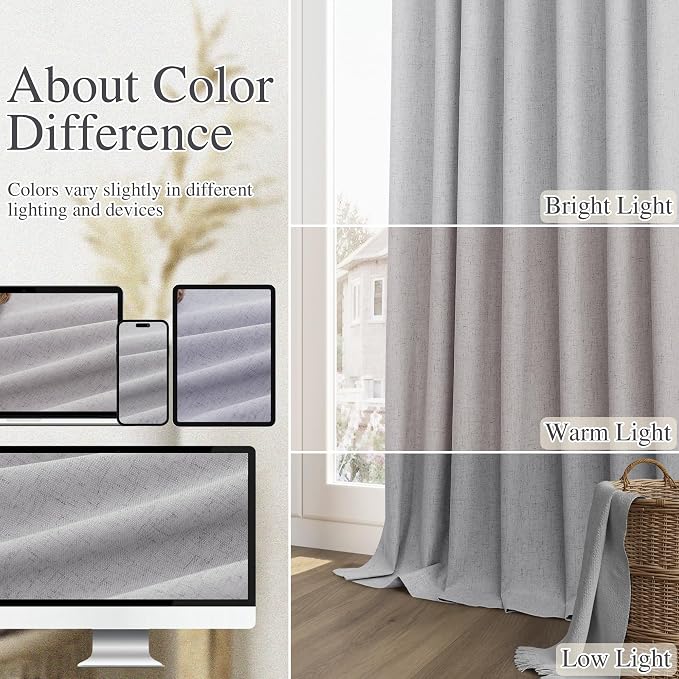 Grey 100% Blackout Curtains 84 Inch Length 2 Panels Set - Image 7