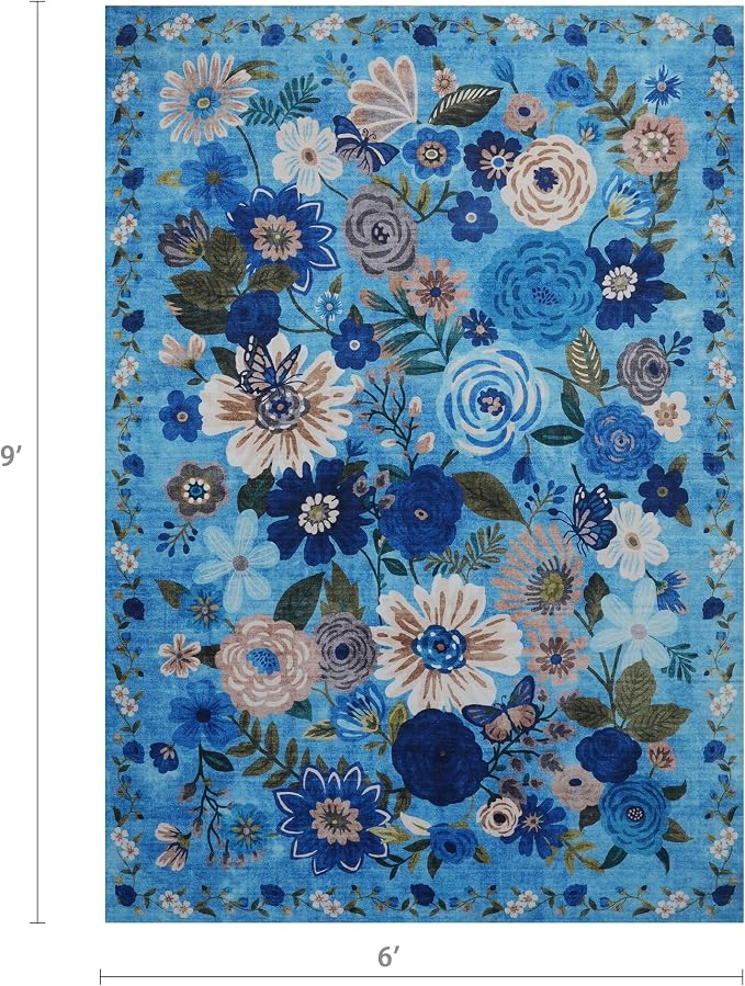 Blue Garden Floral Area Rug 6x9 - Image 2