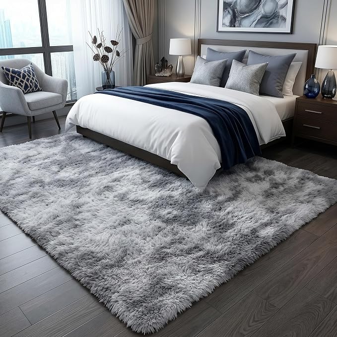 8x10 Area Rugs for Living Room, Tie-Dyed Light Grey Large Fluffy Shag Bedroom - Image 6