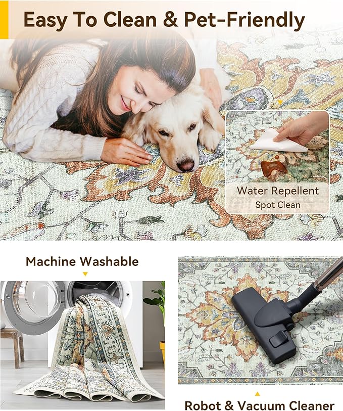 RELEANY Washable Area Rug, Square 8'x8', Water Repellent, Pet Friendly - Image 4