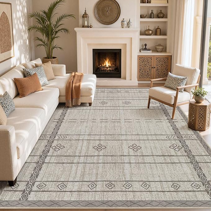 cotiled 6x9 Area Rugs for Living Room: Boho Washable Rug for Dining Room | - Image 8