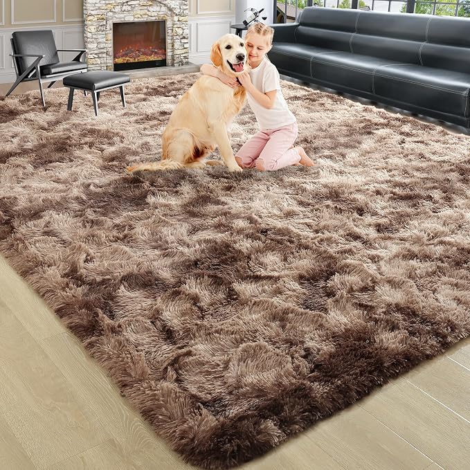 6x9 Large Tie-Dyed Brown Fluffy Area Rug Non-Slip - Image 9