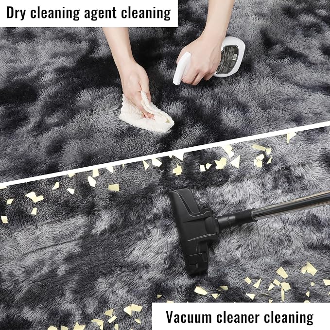 Abstract Area Rugs for Living Room 4x6, Plush Furry Tie-Dyed Dark Grey Rugs | - Image 6