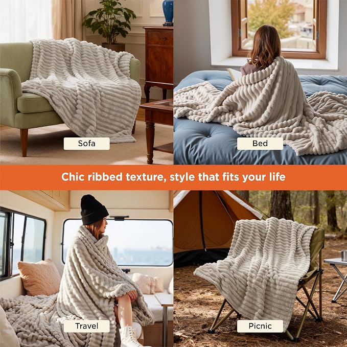 Bedsure Soft Beige Throw Blanket - Image 4