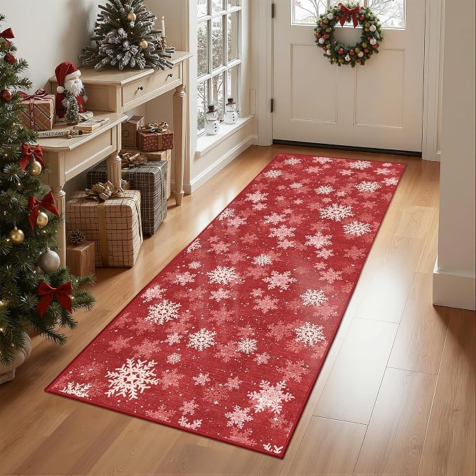 2x5 Christmas Runner Rug for Kitchen, Snowflake Rugs for Bathroom, Washable - Image 2