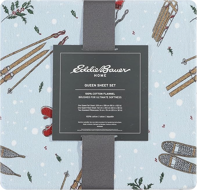 Eddie Bauer - King Sheets, Cotton Flannel Bedding Set, Brushed For Extra Softness, Cozy Home Decor (Snow Days, King)