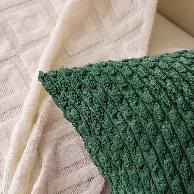 Set of 4 Dark Green Decorative Throw Pillow Covers 16x16 Inch Corduroy Pillow - Image 2