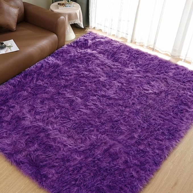 Goolela Purple Area Rug 8x10 Fluffy Fuzzy Furry Carpet by Goolela