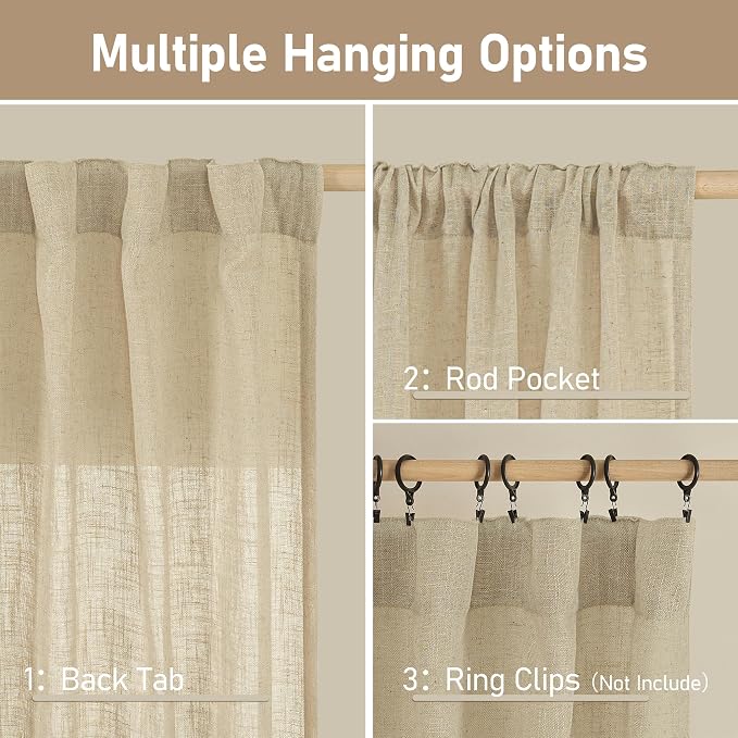 Semi Sheer Linen Curtains 48 Inch Length 2 Panels, 34 x 48 Inch | Light - Image 3
