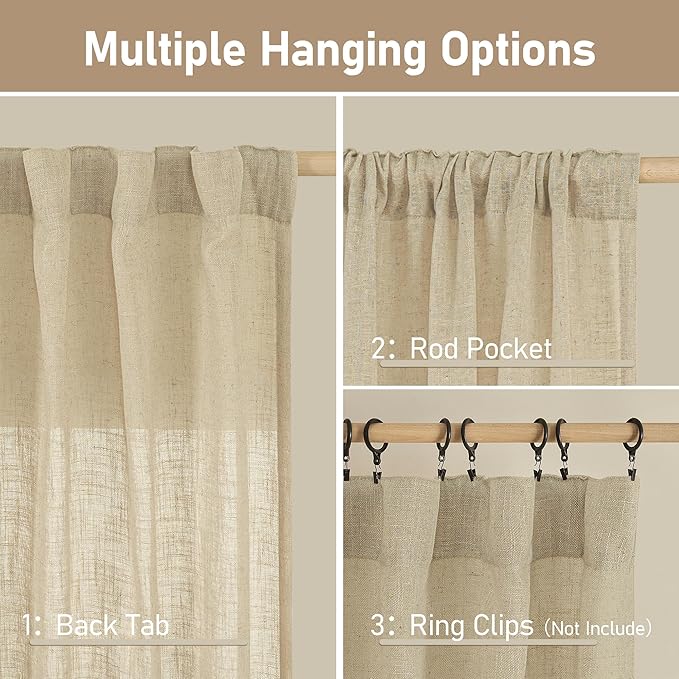 95 Inch Long Semi Sheer Linen Curtains - Image 3