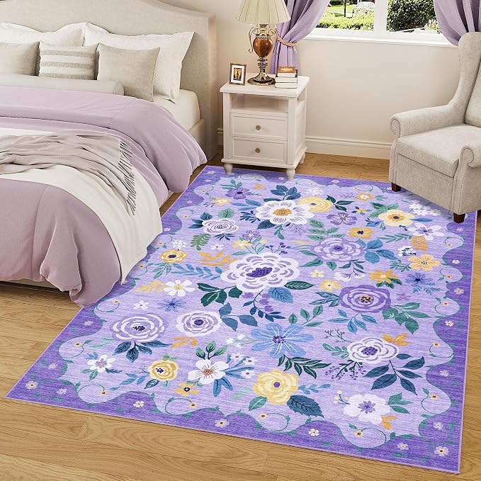 DUKINO 5x7 Area Rugs, Floral Washable Rug - Image 3