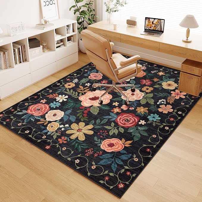 DUKINO 4x5 Area Rug for Entryway, Soft Floral Washable Rug Non Slip, - Image 8