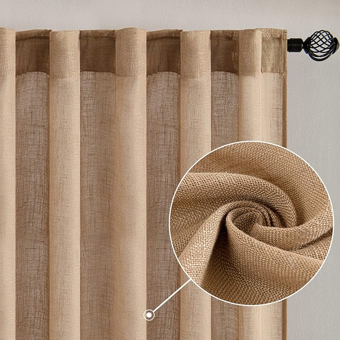 MIULEE Brown Linen Curtains 52x96 Inch Long Soft Thick Linen Textured | Curtains - Image 2