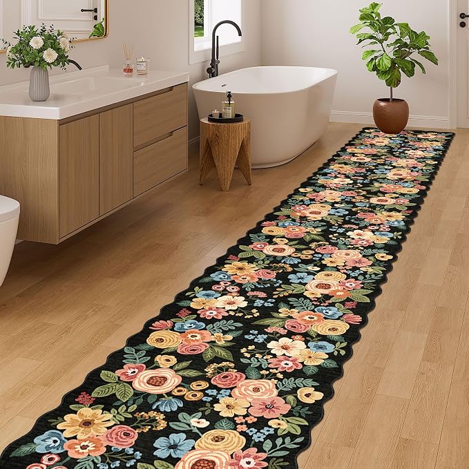 DUKINO 2x8 Washable Runner Rug, Floral Non Slip Kitchen Runner Rug, Floral - Image 3