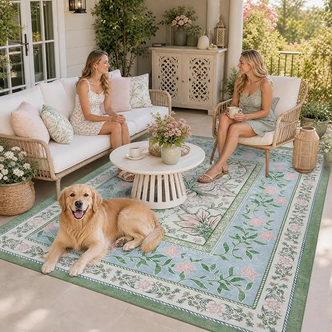 GarveeHome Blue Green Pink 8x10 Area Rugs - Image 3