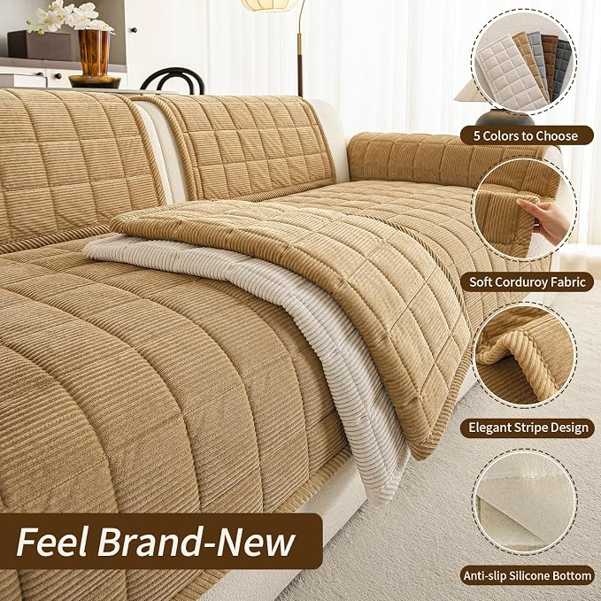 Velvet Couch Covers for Sectional Sofa Washable, Non-Slip L Shaped Sectional - Image 4