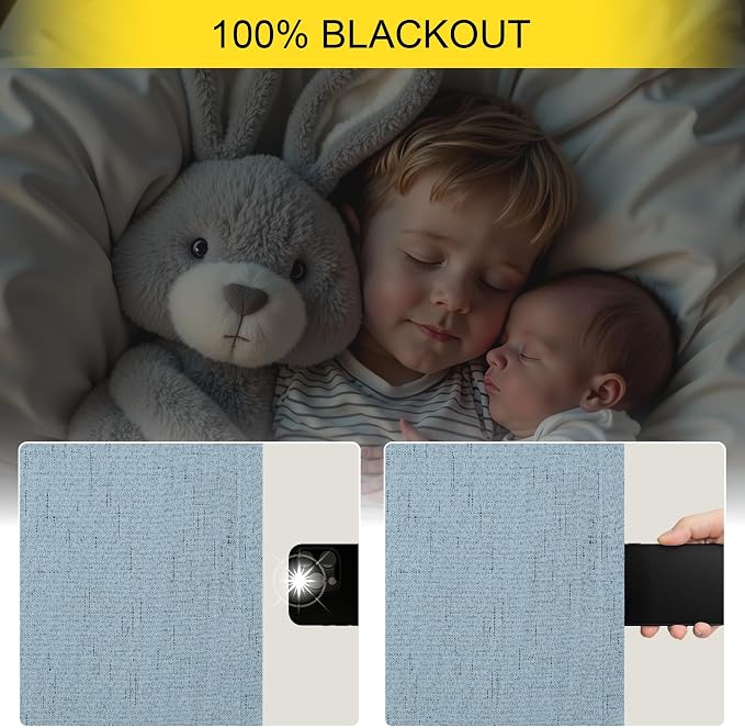 Dusty Blue Blackout Curtains for Nursery 54 Inch Length 2 Panel Chic Linen Look - Image 4