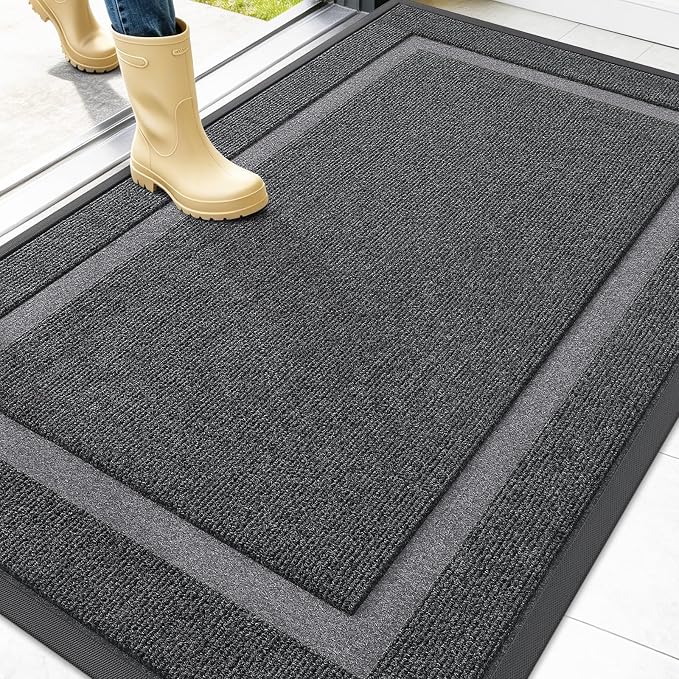 OLANLY Front Door Mat Outside 47x30, All-Season Heavy-Duty Rubber Doormat | Grey by OLANLY