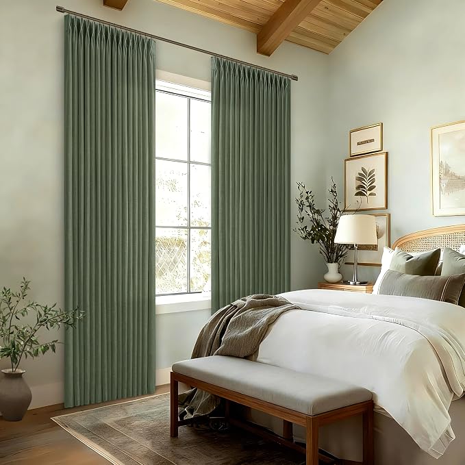 Green Linen Pinch Pleated Semi Sheer Curtains - Image 8