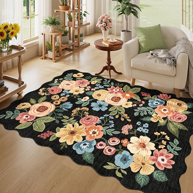 DUKINO 4x6 Area Rug, Non Slip Floral Washable Rug by DUKINO