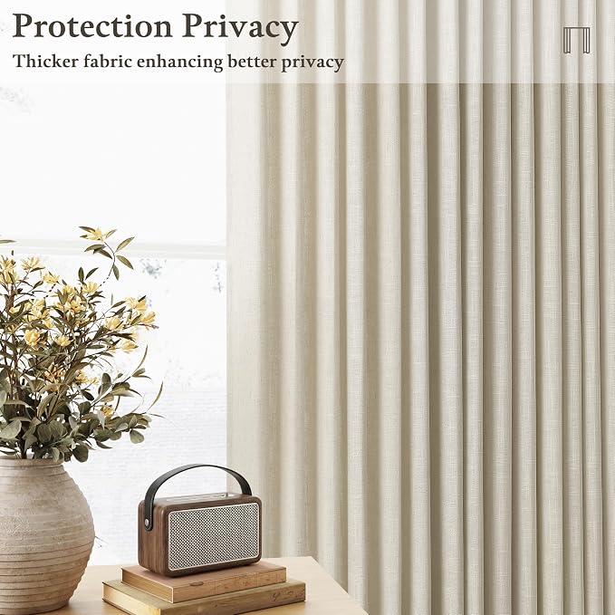 Farmhouse Linen Pinch Pleat Sand Beige Semi Sheer Curtains 105 Inches Long | - Image 4