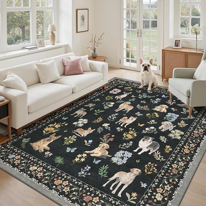 Soalmost Dog 6x9 Area Rugs for Living Room, Washable Animal Soft Rug Black | by Soalmost